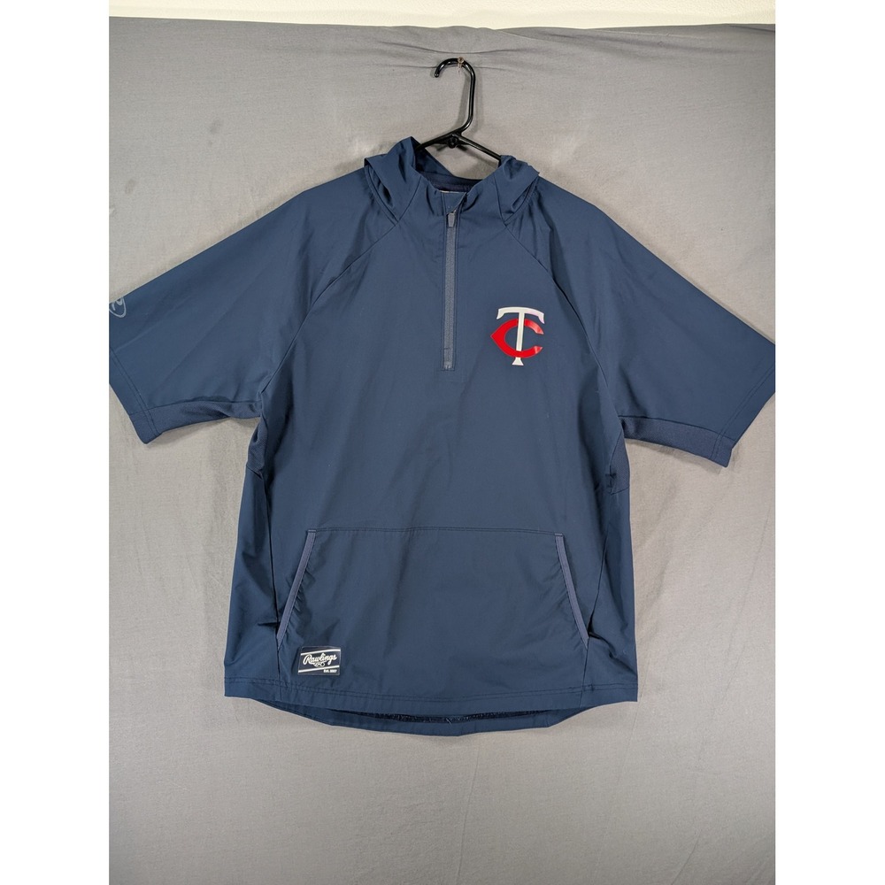 Rawlings Minnesota Twins MLB‎ Quarter Zip Short Sleeve Hoodie Navy Blue Large 23